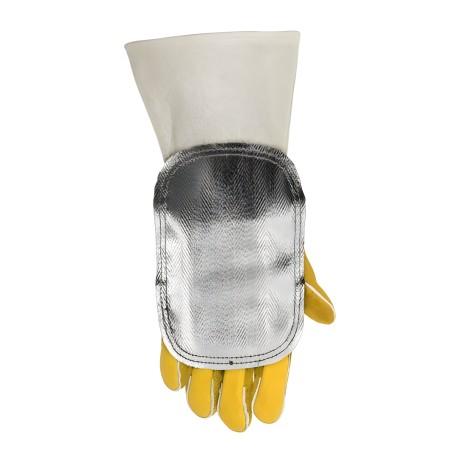 Aluminized hand protection shield with leather back Weldas