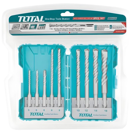 Set of 9 SDS Plus concrete drill bits TACSDL30901 | HSS
