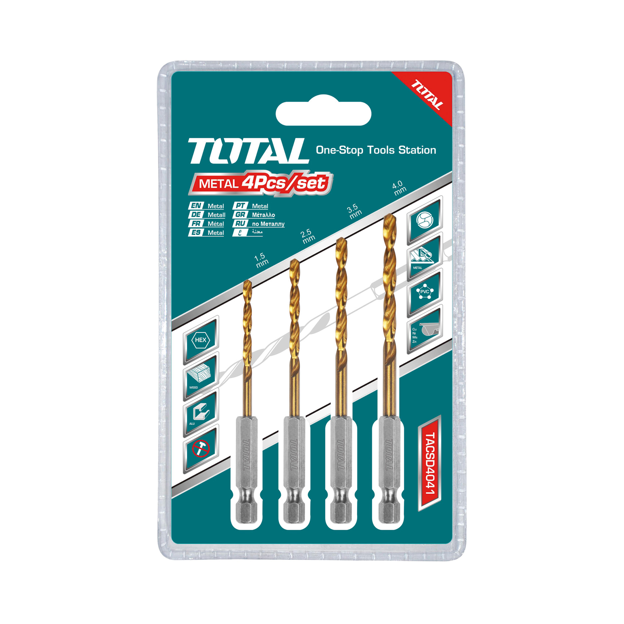 Set of 4 titanium drill bits TACSD4041