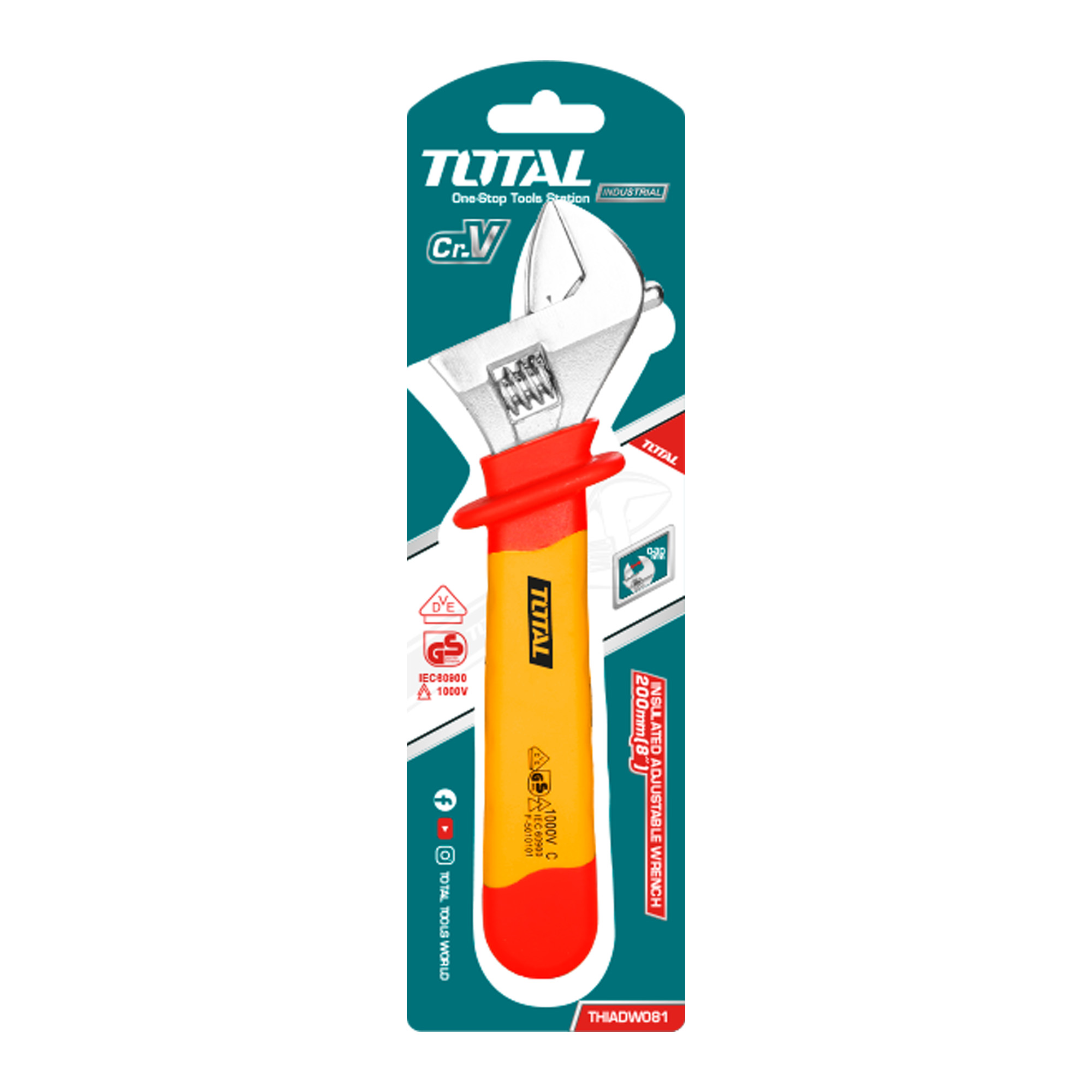 Insulated adjustable wrench quick adjustment THIADW | 250 mm | Chrome-vanadium (Cr-V)